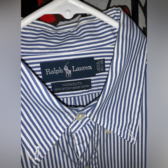 Ralph Lauren Mens Navy Blue Striped 16 1/2-34 Yarmouth Business Dress Shirt - Picture 2 of 5